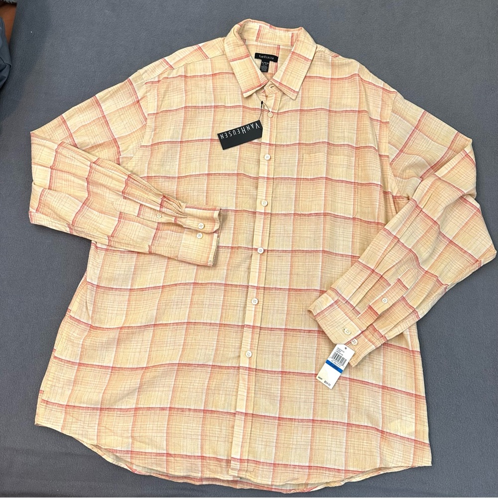 Van Heusen Linen Blend Long Sleeve Button Up Shirt Mens XL